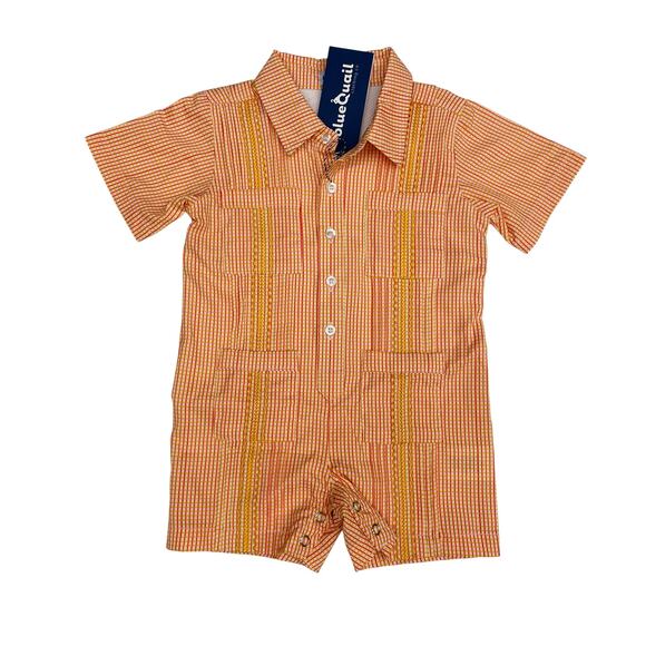NWT Blue Quail 3-6M Citrus & Pink Check Romper - Picture 1 of 6